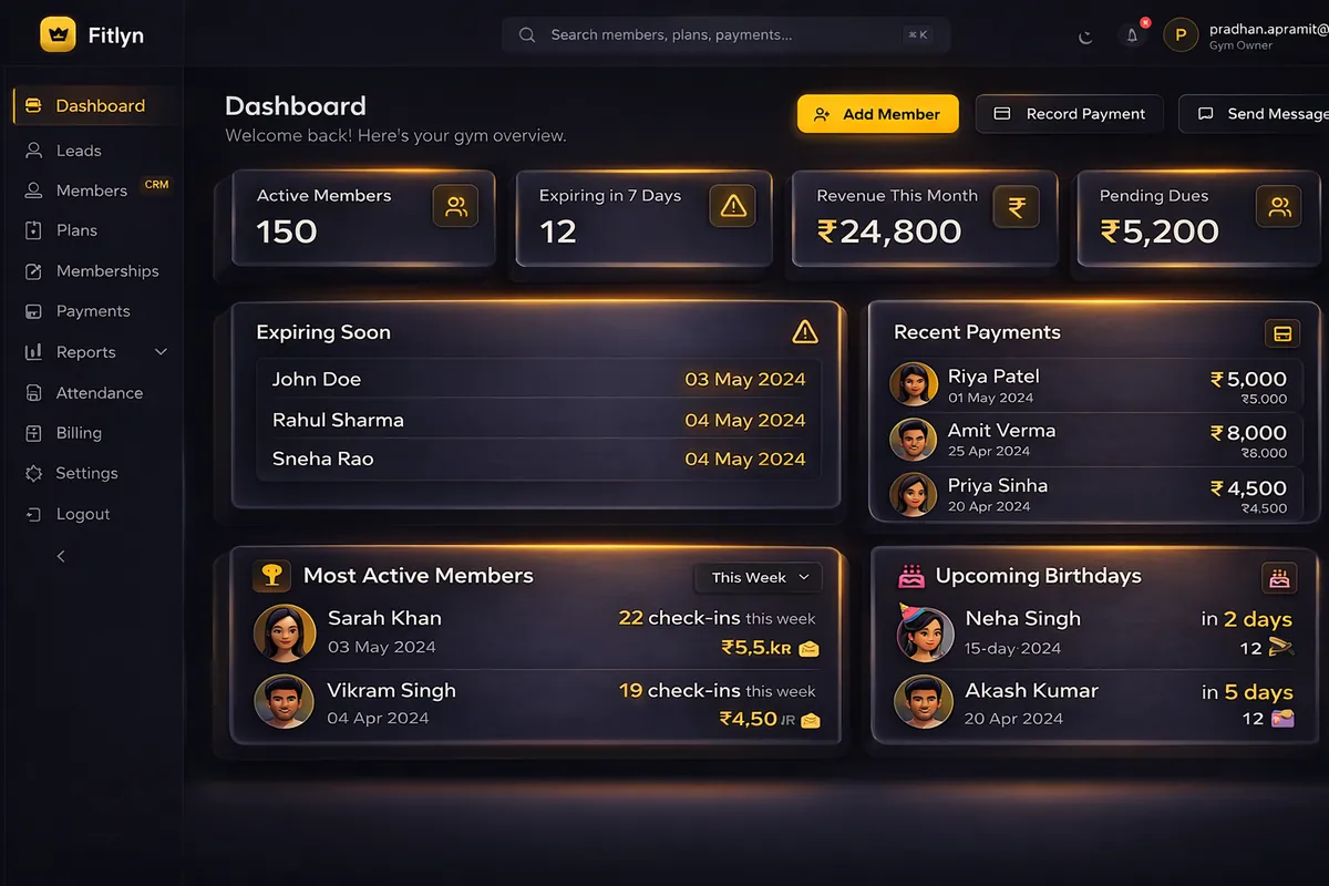 Gym Management Software India – GST, WhatsApp | Fitlyn